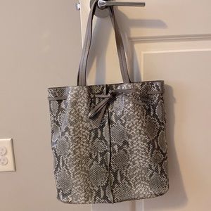 Banana Republic Gray Leather Snakeskin Drawstring Shoulder Bag